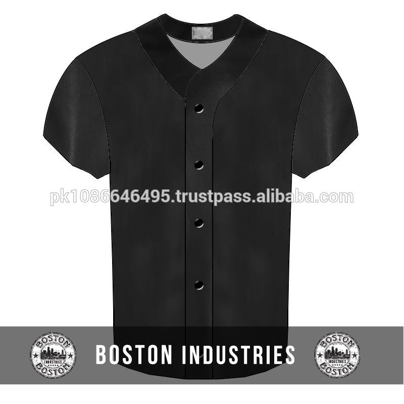 ブラックサテン野球ジャージーシャツ高品質スリムフィットジャージシャツ-野球、ソフトボールウェア問屋・仕入れ・卸・卸売り