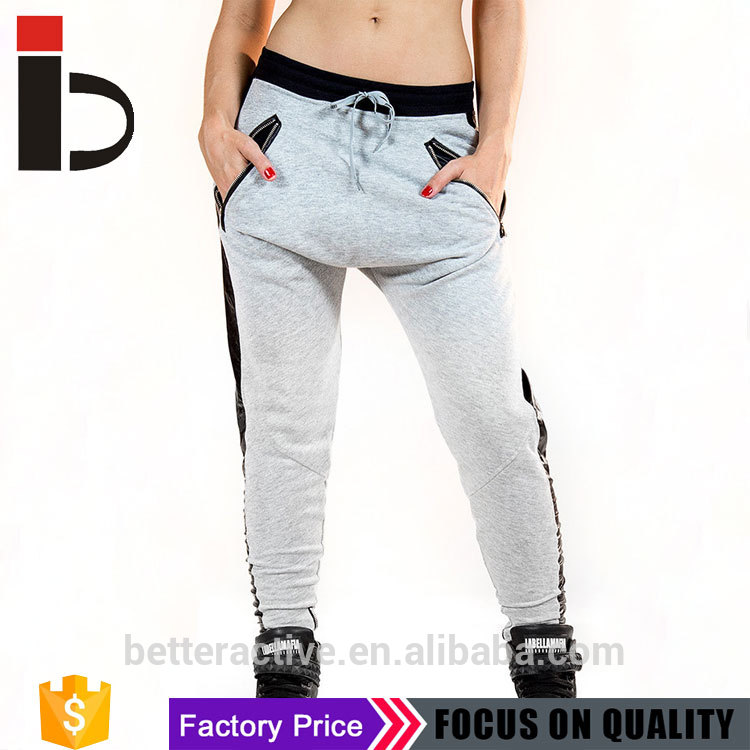 女性新しいデザインレザーパネルzipポケット厚い生地パンツ-トレーニングウェア、ジョギングウェア問屋・仕入れ・卸・卸売り