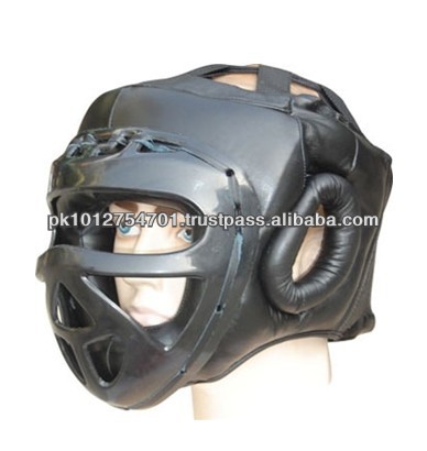 黒の良質のレザーgneuineヘッドガード-ヘルメット問屋・仕入れ・卸・卸売り