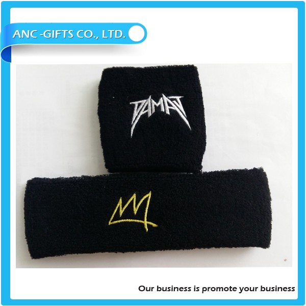 綿100％高品質なスポーツ汗止めバンドとヘッドバンドのためのプレーンpromotiona刺繍ロゴ付きリストバンド-スウェットバンド問屋・仕入れ・卸・卸売り