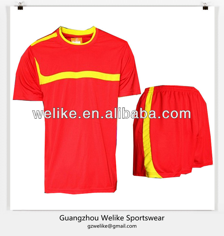 赤と黄色のサッカーシャツ安い空白サッカージャージとショートパンツサッカーのスポーツウェア-サッカーウェア問屋・仕入れ・卸・卸売り