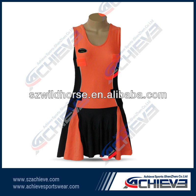 濃いオレンジ色のスカート卸ネットボールを昇華-テニスウェア問屋・仕入れ・卸・卸売り