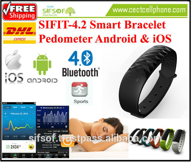 SIFIT-4.2防水スマートブレスレット歩数計、ブルートゥース、時間表示、カロリー、距離、睡眠/覚醒モード-万歩計問屋・仕入れ・卸・卸売り