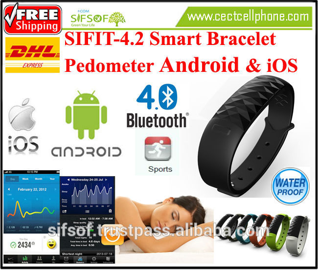 SIFIT-4.2スマートブレスレット歩数計、リストバンド歩数計、ブルートゥース、iosアンドロイド、防水-万歩計問屋・仕入れ・卸・卸売り