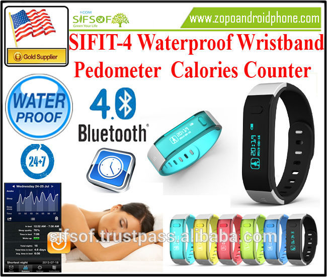 SIFIT-4防水リストバンド歩数計腕時計カロリーカウンターbluetooth睡眠モニタートラック時間、を行使、距離、ios app-万歩計問屋・仕入れ・卸・卸売り