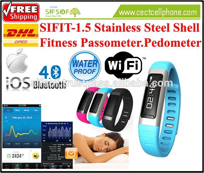 SIFIT-1.5ステンレス鋼フィットネス歩数計。ブルートゥース4.0 wifiホットスポットカロリーカウンター。フィットネス歩数計ステンレス鋼。-万歩計問屋・仕入れ・卸・卸売り