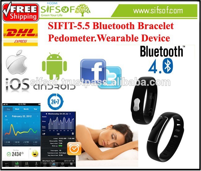 SIFIT-5.5 bluetoothブレスレット歩数計。3d加速度センサーブレスレット歩数計。-万歩計問屋・仕入れ・卸・卸売り