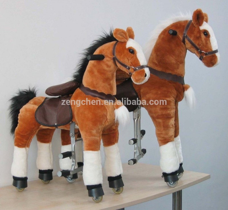 メカニカル馬のおもちゃ子供のための車輪の上-詰められてフラシ天の動物問屋・仕入れ・卸・卸売り