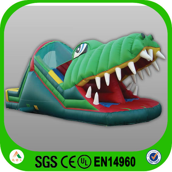 緑インフレータブルの子供のゲームの公園サメ用バウンサー-滑り台問屋・仕入れ・卸・卸売り