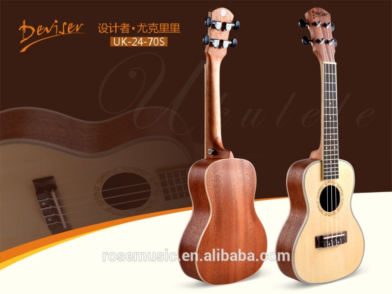高品質ソリッドスプルース+サペリコンサートウクレレから中国ギター工場(UK24-70S)-ギター問屋・仕入れ・卸・卸売り