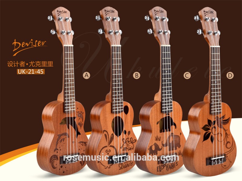 ファッショナブルなデザインフルサペリソプラノウクレレから中国ギター工場( UK21-45)-ギター問屋・仕入れ・卸・卸売り