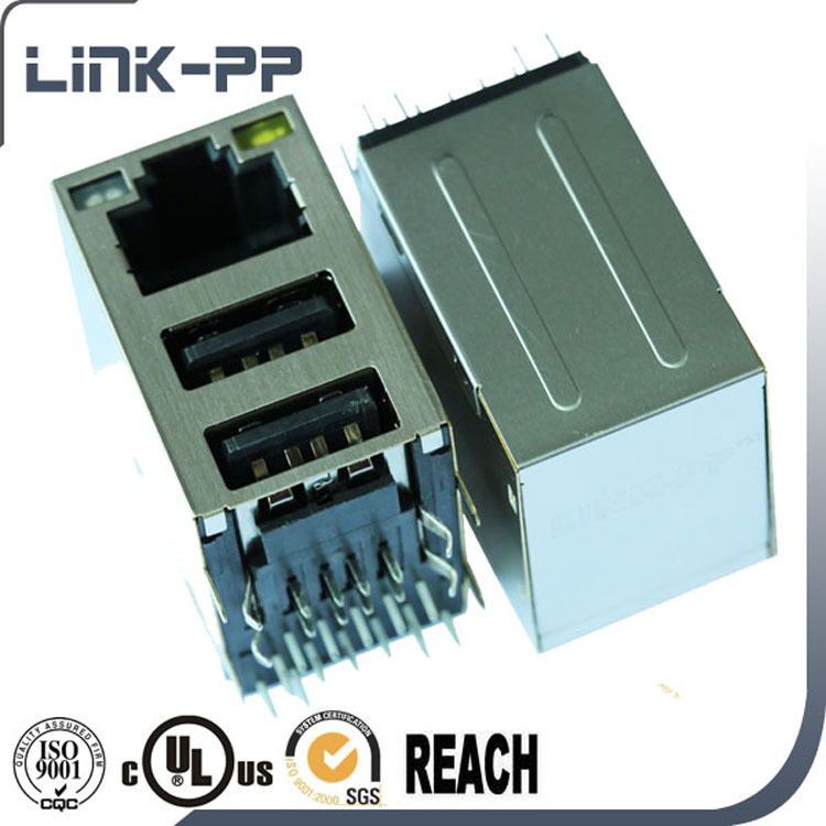 10/100/1000 base-tモジュラージャックrj45 + usb積み重ねTransformers1x3 rj45コネクタRUC-161A9RJF-コネクタ問屋・仕入れ・卸・卸売り