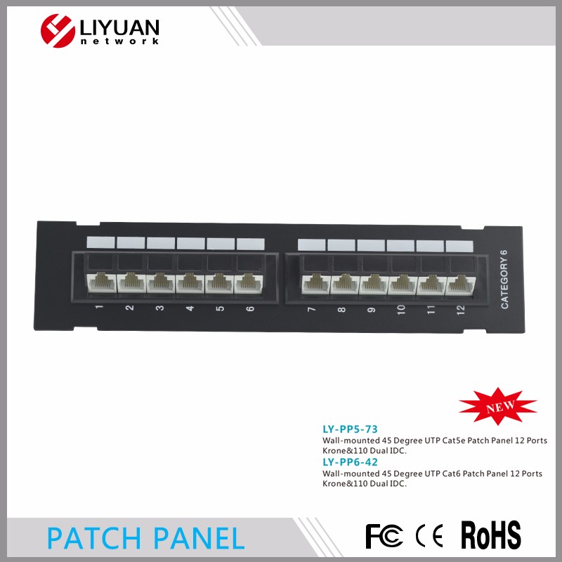 LY-PP6-42 12ポートrj45 8p8c utp cat5e cat6 cat6a 45度壁マウントパッチパネル-その他配線器具問屋・仕入れ・卸・卸売り
