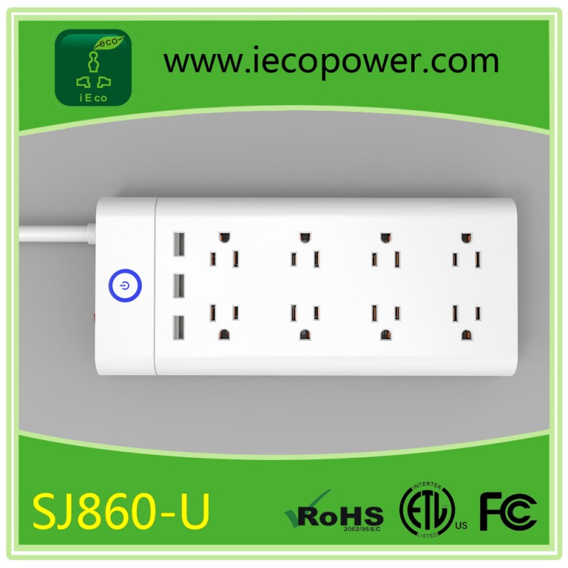Iecopower 8-Outletで3-USB出力サージプロテクター(標準アース3.1パワーストリップ、usb充電、充電保護) ピンク-プラグ、ソケット問屋・仕入れ・卸・卸売り