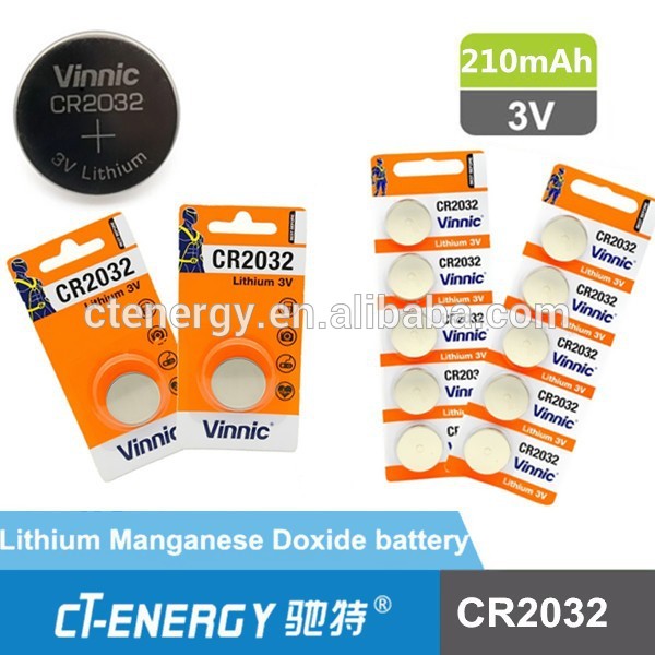 工場直接配達vinnicブランドcr2032電池でボタン電池高電圧3v210ミリアンペア時-ボタンセル電池問屋・仕入れ・卸・卸売り