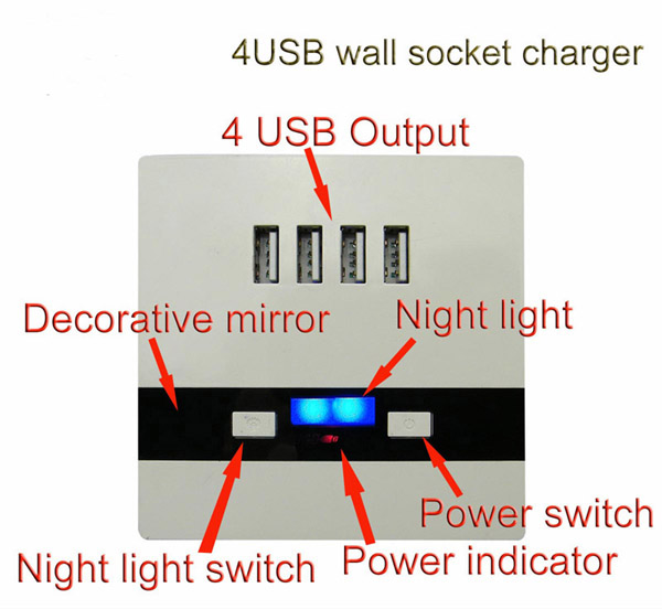 深センjingze110-250v4つのusbポート電気コンセントのためのledライト付きusb充電5v3.5a出力ユニバーサルタイプ壁外-プラグ、ソケット問屋・仕入れ・卸・卸売り