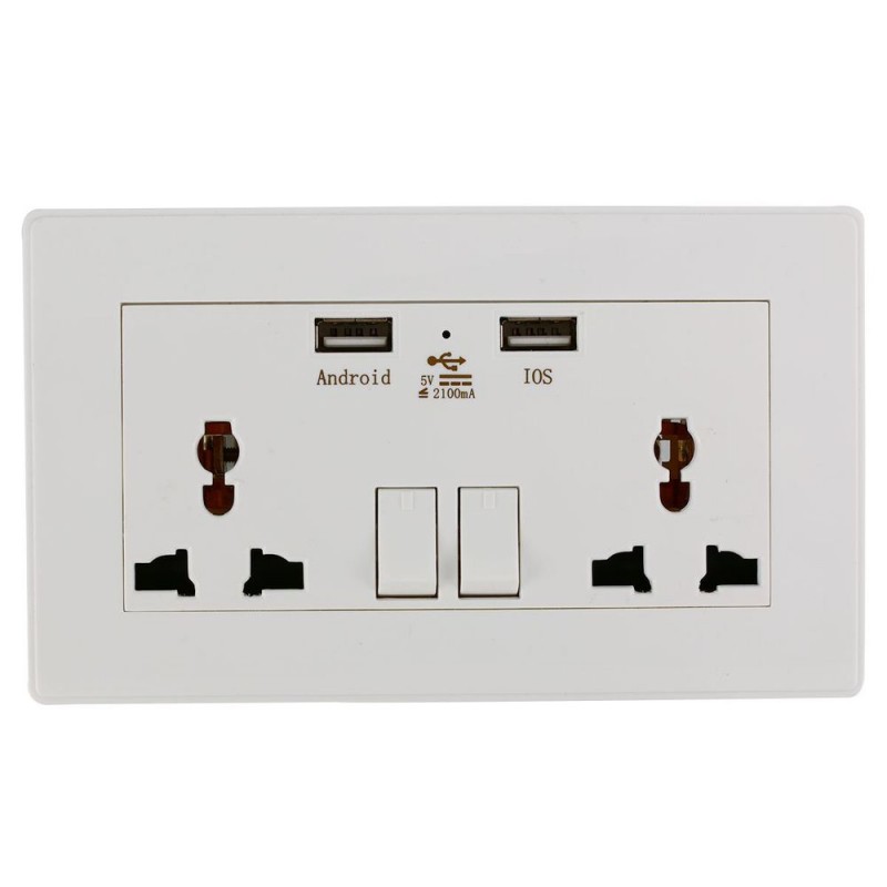 ユニバーサル壁ソケットデュアル2 usbプラグスイッチ電源プレートミリアンペア充電器電気ソケットコンセントアダプタプラグBI119-プラグ、ソケット問屋・仕入れ・卸・卸売り