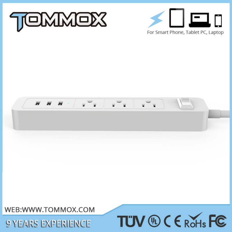 Tommox abs + pc耐火マルチソケット延長で3ソケットと3 usbポート5ボルト2.4a-プラグ、ソケット問屋・仕入れ・卸・卸売り