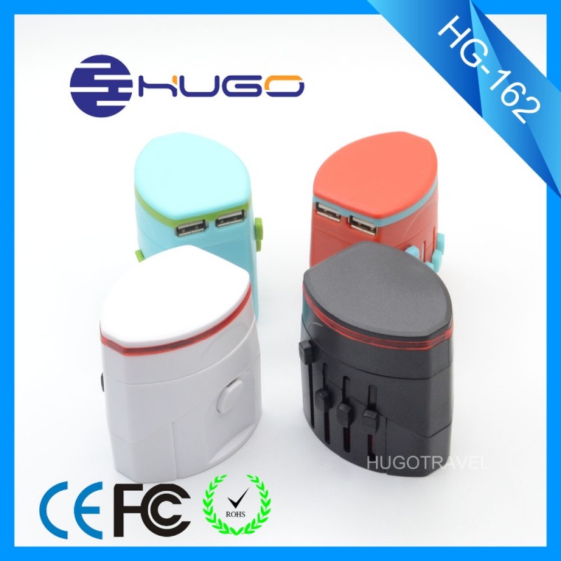 ユニークなカスタムロゴ印刷世界ユニバーサルトラベルアダプターで2usb-プラグ、ソケット問屋・仕入れ・卸・卸売り