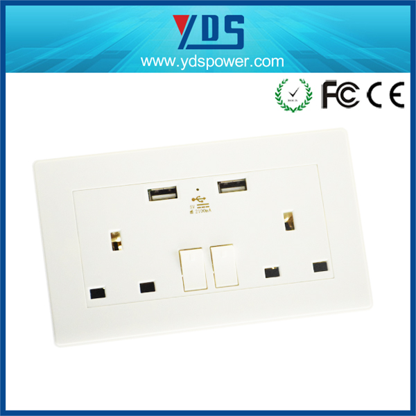 工場供給英国スタイルstandradダブルusbウォールソケット電気プラグとソケット付きce、rohsの承認-プラグ、ソケット問屋・仕入れ・卸・卸売り