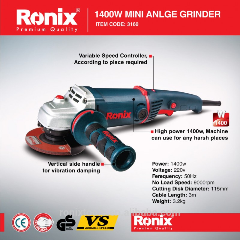 Ronix高品質アングルグラインダー115ミリメートル- 1400ワットモデル3160-研磨機問屋・仕入れ・卸・卸売り