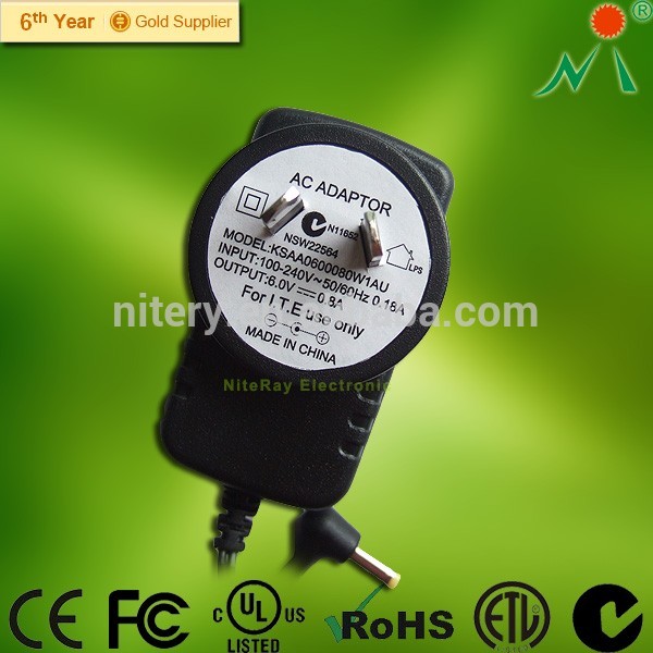 Auプラグac dcスイッチング電源アダプタ付き5.5V1A 6v1a 9v1a 12v1a 12v1. 5a 12v2a 24v2a vi effiency saa-AC/DCアダプター問屋・仕入れ・卸・卸売り