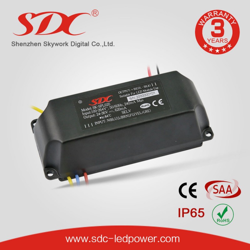 SK-SPL020 ce証明さ防水ip65 36ボルト/620mA定電流20ワットledドライバ-スイッチング電源問屋・仕入れ・卸・卸売り