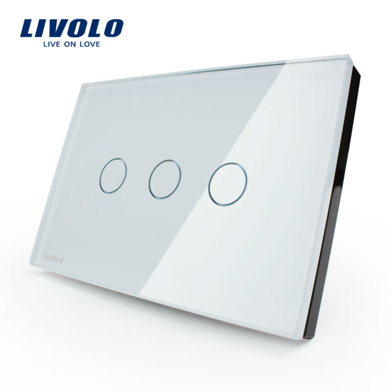 私たちの基準livolo近代的な強化ガラス3ギャング1の方法の白い壁vl-c303-81電気スマートなタッチスイッチ-壁スイッチ問屋・仕入れ・卸・卸売り