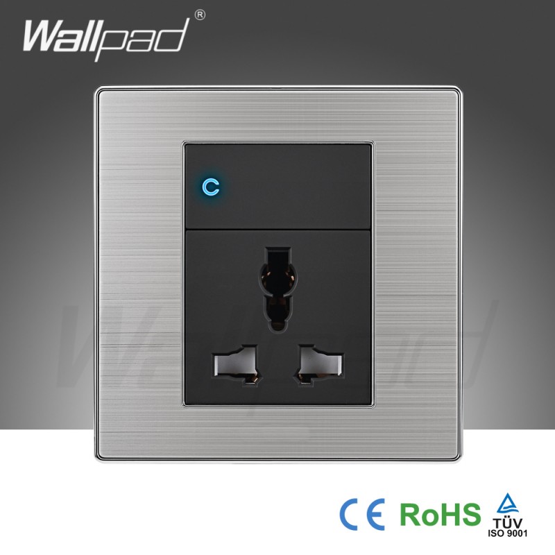 中国の卸売業者がwallpad2015熱い販売の豪華な壁ライトサテンのメタル1ギャングスイッチパネル3ピンのユニバーサルソケットスイッチコンセント-壁スイッチ問屋・仕入れ・卸・卸売り