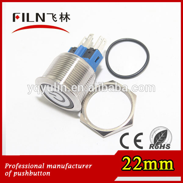 Filn 3ボルトledメタルステンレス鋼スイッチ22ミリメートルプッシュボタンで電源ロゴ-押しボタンスイッチ問屋・仕入れ・卸・卸売り