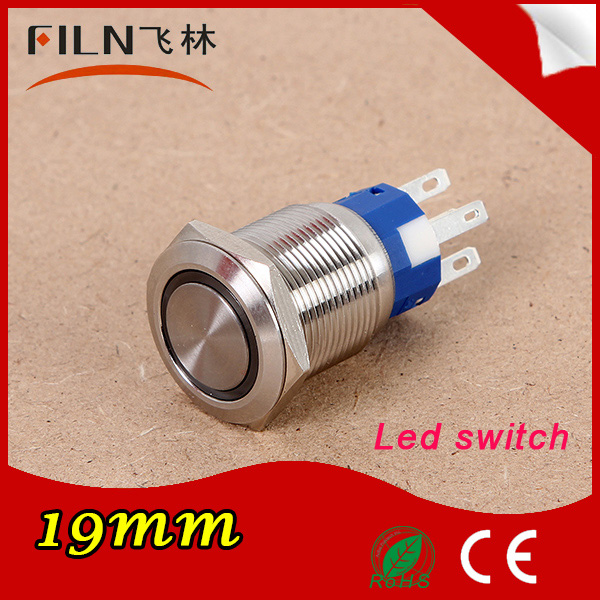 FLM19N-F11Z-E 19ミリメートルブルー12ボルトledラッチングステンレス鋼アンチバンダル押ボタンスイッチでランプ-押しボタンスイッチ問屋・仕入れ・卸・卸売り