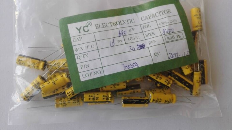 黄色の長い脚680uf/16v8*207000h長寿命電解コンデンサ-コンデンサー問屋・仕入れ・卸・卸売り