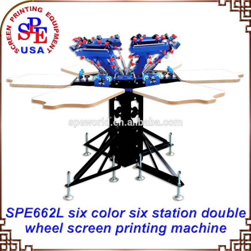 SPE662L六色シックス駅ダブルホイールマニュアルスクリーン印刷機画面プレススクリーン印刷機器-スクリーンプリンター問屋・仕入れ・卸・卸売り