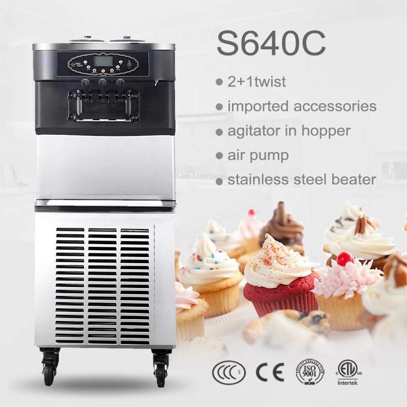 Pasmo S640C床モデル三風味天然アイスクリームマシン-軽食機械問屋・仕入れ・卸・卸売り