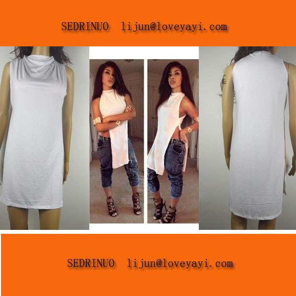 Sedrinuo 2015熱い販売白いポップのジャンクジプシーtシャツ ショートtシャツオープンサイドに綿カジュアル女の子のドレス TQ8867-プラスサイズドレス、スカート問屋・仕入れ・卸・卸売り