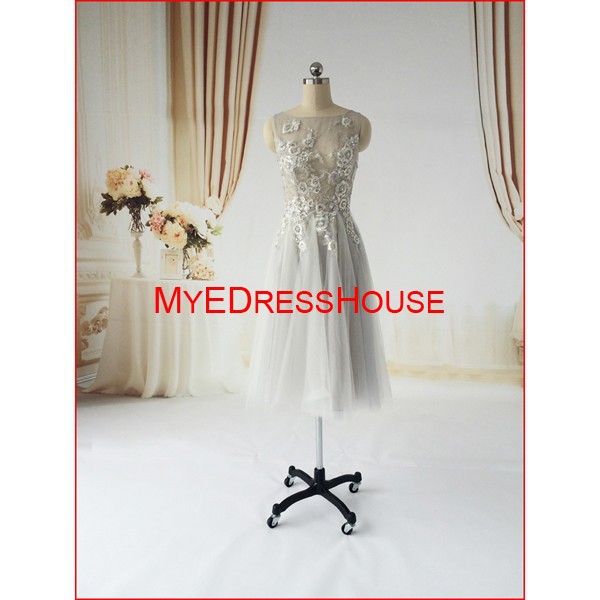 人気のあるmyedresshousemd15052015によってボートネックアップリケボディスチュール薄いドレスセクシーな膝丈のカクテルドレス-プラスサイズドレス、スカート問屋・仕入れ・卸・卸売り