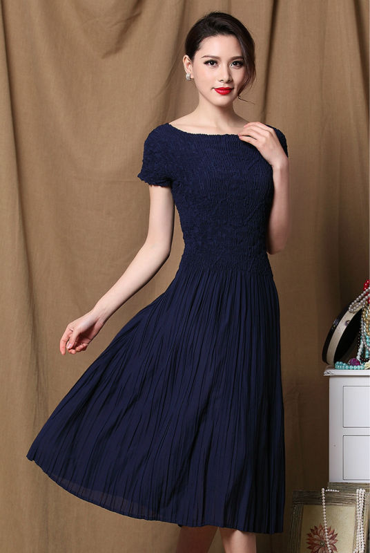 新着女性服キャップスリーブプリーツロングスイング帰郷ドレス-プラスサイズドレス、スカート問屋・仕入れ・卸・卸売り