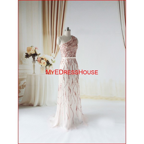 fwによってmed15012015myedresshouseセクシー片方の肩スパンコールの手作られたスリムmodernピンクシースのイブニングドレス-イブニングドレス問屋・仕入れ・卸・卸売り