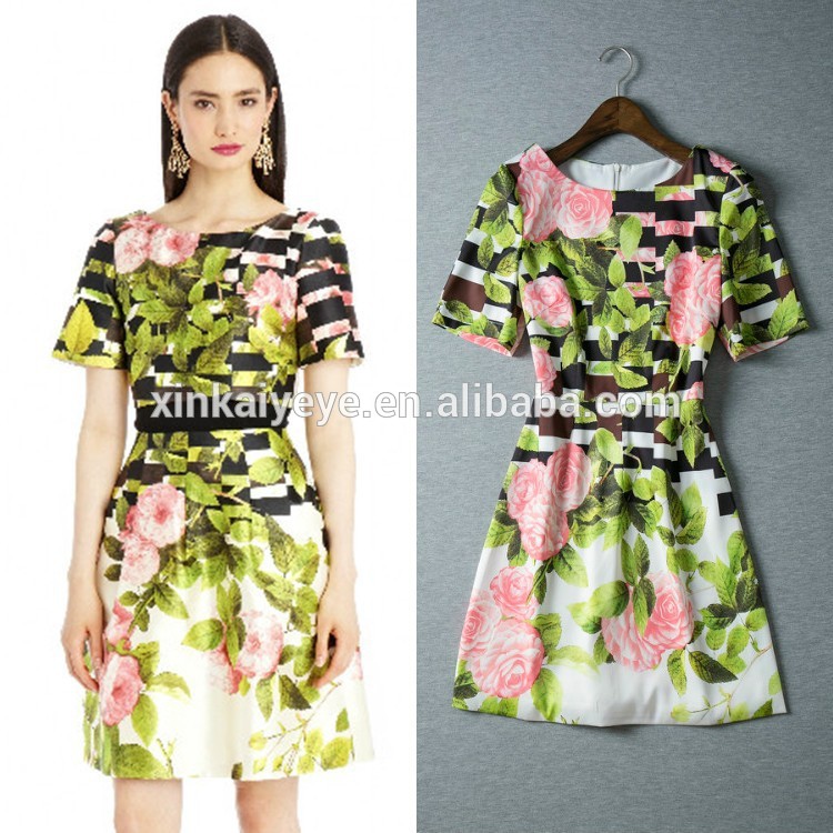最新のミニ丈2015卸売ファッション半袖カジュアル夏のデザイナーのドレス女性のための印刷された花の-カジュアルドレス問屋・仕入れ・卸・卸売り