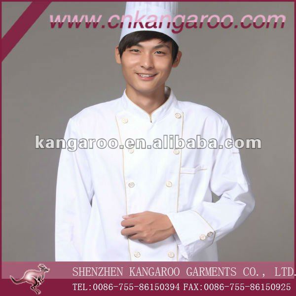 白色ポリエステル綿ホテルキッチンシェフユニフォーム-ホテル従業員制服問屋・仕入れ・卸・卸売り