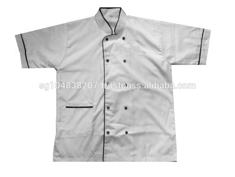 白いシェフコートを持つpipping黒-レストラン、バー制服問屋・仕入れ・卸・卸売り