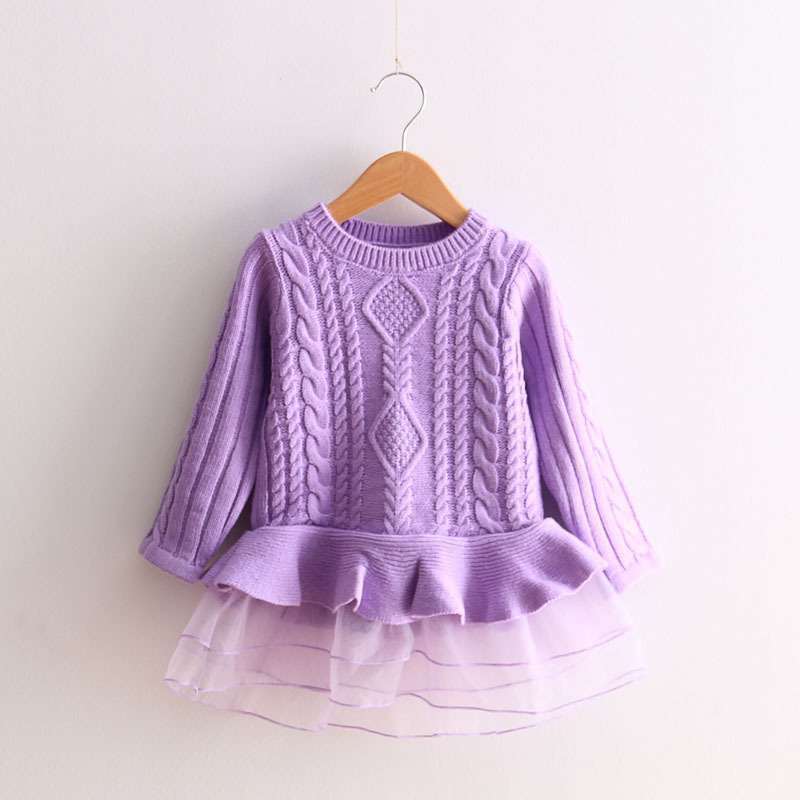 2016子ドレス服編組カシミヤ セーター ドレス幼児フラワー ガール ドレス女の子冬の セーター ドレス で レース-ベビーセーター問屋・仕入れ・卸・卸売り