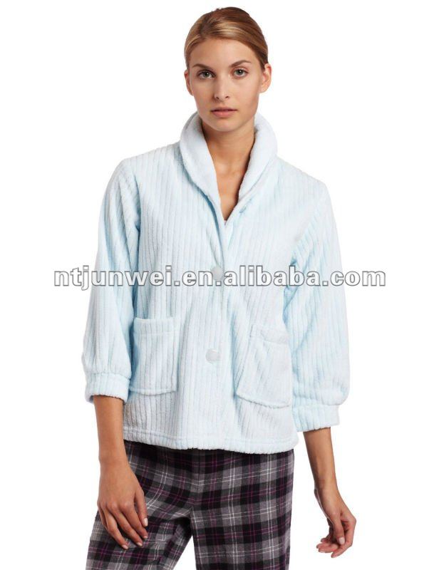女性ライト ブルー ストライプサンゴフリース/スーパー ソフト bedjacket-ナイトシャツ問屋・仕入れ・卸・卸売り