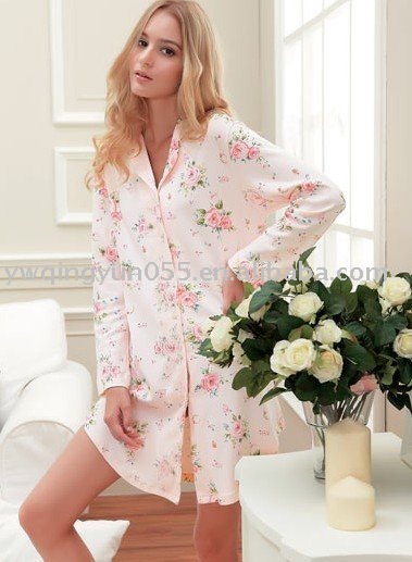 Nightshirt綿の魅力の花の写実的な女性-ナイトシャツ問屋・仕入れ・卸・卸売り