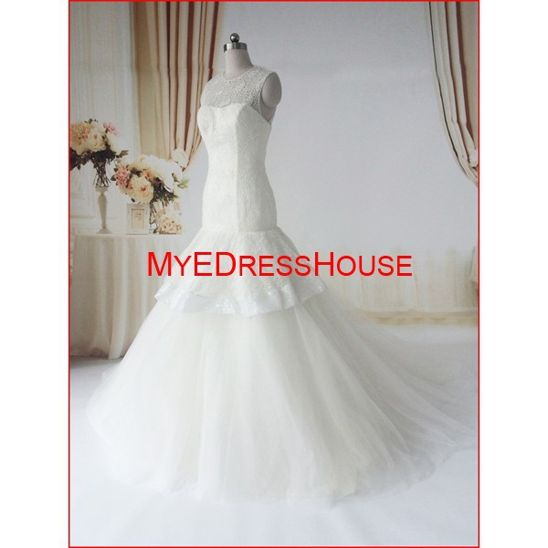 fwmw15032015myedresshouseによって新しいデザインが透けて見えるネック人魚水晶結婚式パーティードレスチュールtrumpe全体の販売中国-プラスサイズドレス、スカート問屋・仕入れ・卸・卸売り