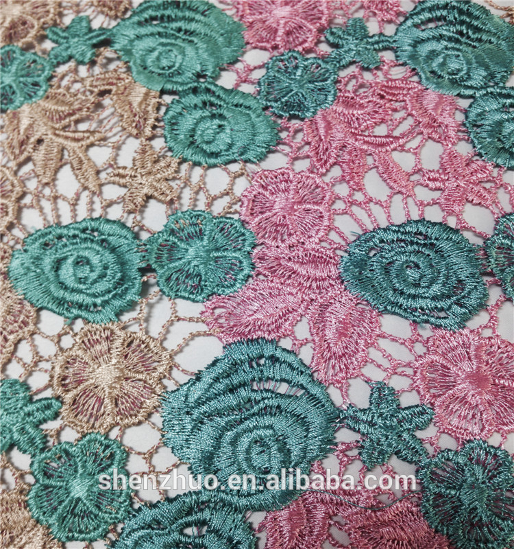 最新のカラフルな2016ケミカルレースの花の刺繍の生地-レース問屋・仕入れ・卸・卸売り