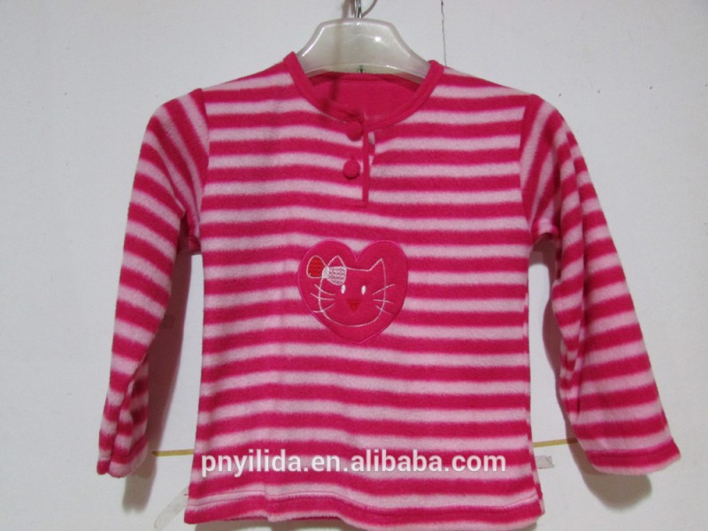 ピンクストライププリントフリース生地刺繍パターンの子供服卸売-パジャマ問屋・仕入れ・卸・卸売り