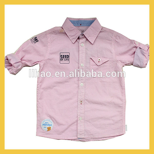 綿100％ファッショナブルな男子用シャツの長い袖のピンク-キッズ服　シャツ、トップス問屋・仕入れ・卸・卸売り