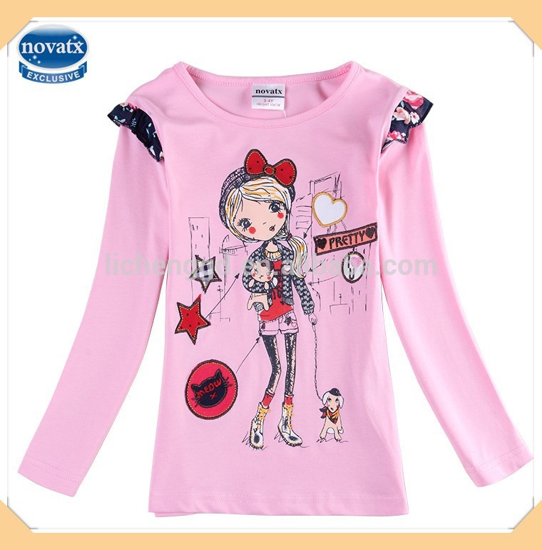 (f5711y) ピンク2-6y新星子供の春のファッション高品質の綿ロングスリーブtシャツの赤ん坊の女子トップデザイン-キッズ服　シャツ、トップス問屋・仕入れ・卸・卸売り