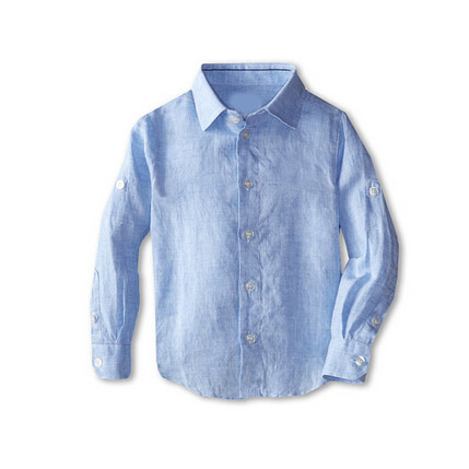 ブルー赤ちゃん男の子固体純粋な リネン シャツ-キッズ服　シャツ、トップス問屋・仕入れ・卸・卸売り